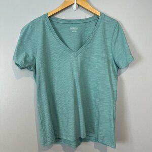 Pendleton Short Sleeve Shirt Womens Size Medium Green V Neck Slub Pocket Tee